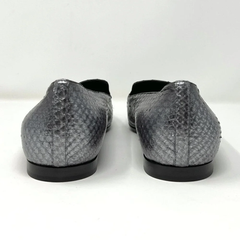 Chanel‎ Grey Snakeskin Loafers CC Logo Flats Size 39.5